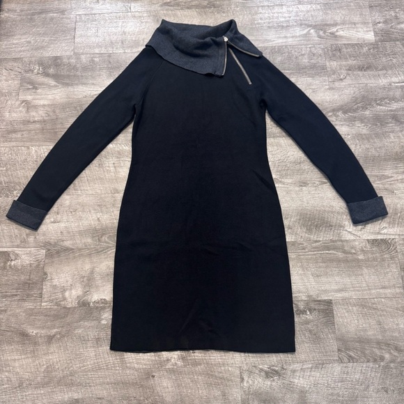 Cynthia Rowley Dresses & Skirts - Cynthia Rowley Sweater Dress Black/Gray Cowl Neck w/Zipper Contrast Cuff Sz. S